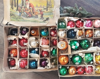 RARE! Vintage Antique 1970&#39;s German Reflector Deep Star Indent Christmas Tree Ornaments Reflector Baubles Christmas glass