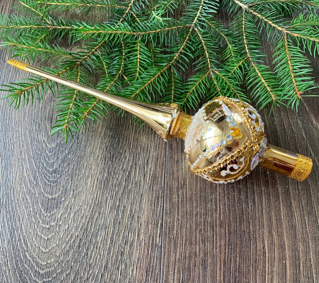 Christmas Glass Tree Topper 27cm 10.8 Inch, Vintage Tree Topper