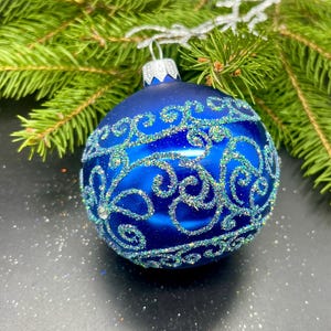 Blue Hand-painted christmas glass ornaments,custom ornaments,Hand painted Christmas tree glass ornament, Christmas decoration 2024