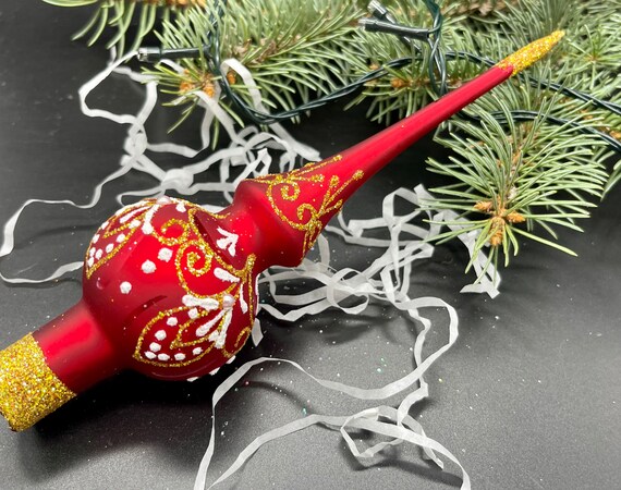 赤いクリスマスガラスツリートッパー 18 cm (7インチ)、ヴィンテージ