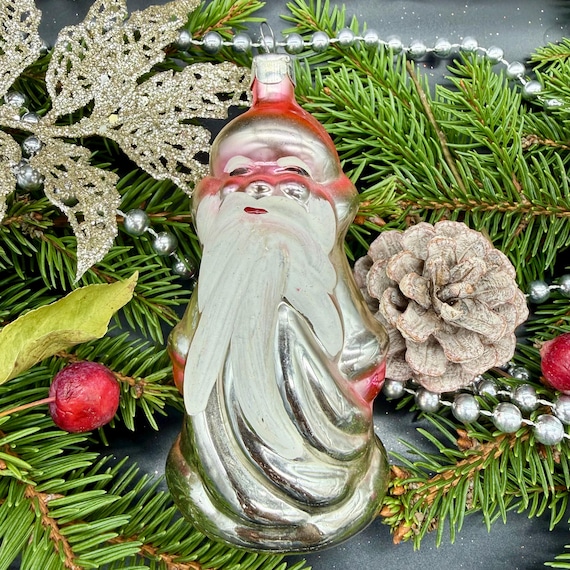 レア　アンティーク　ガラスボールオーナメント　トナカイのそりのサンタさん　女性 レア アンティーク ガラスボールオーナメント トナカイのそりのサンタ