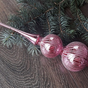 Pink Christmas glass tree topper 33cm(12.9 inch),vintage tree topper Christmas tree ornaments Reflector ornament,Christmas tree topper top
