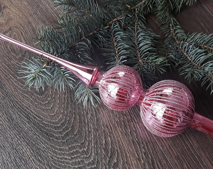 Pink Christmas Glass Tree Topper 33cm12.9 Inch,vintage Tree Topper Christmas Tree Ornaments
