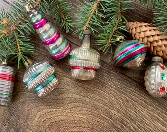 ドイツ クリスマス ガラス オーナメント アンティーク クリスマスガラスオーナメント6個セット、ソビエトガラスオーナメント