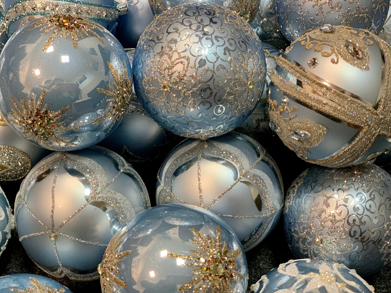Image of Frozen Blue Glass Ornaments