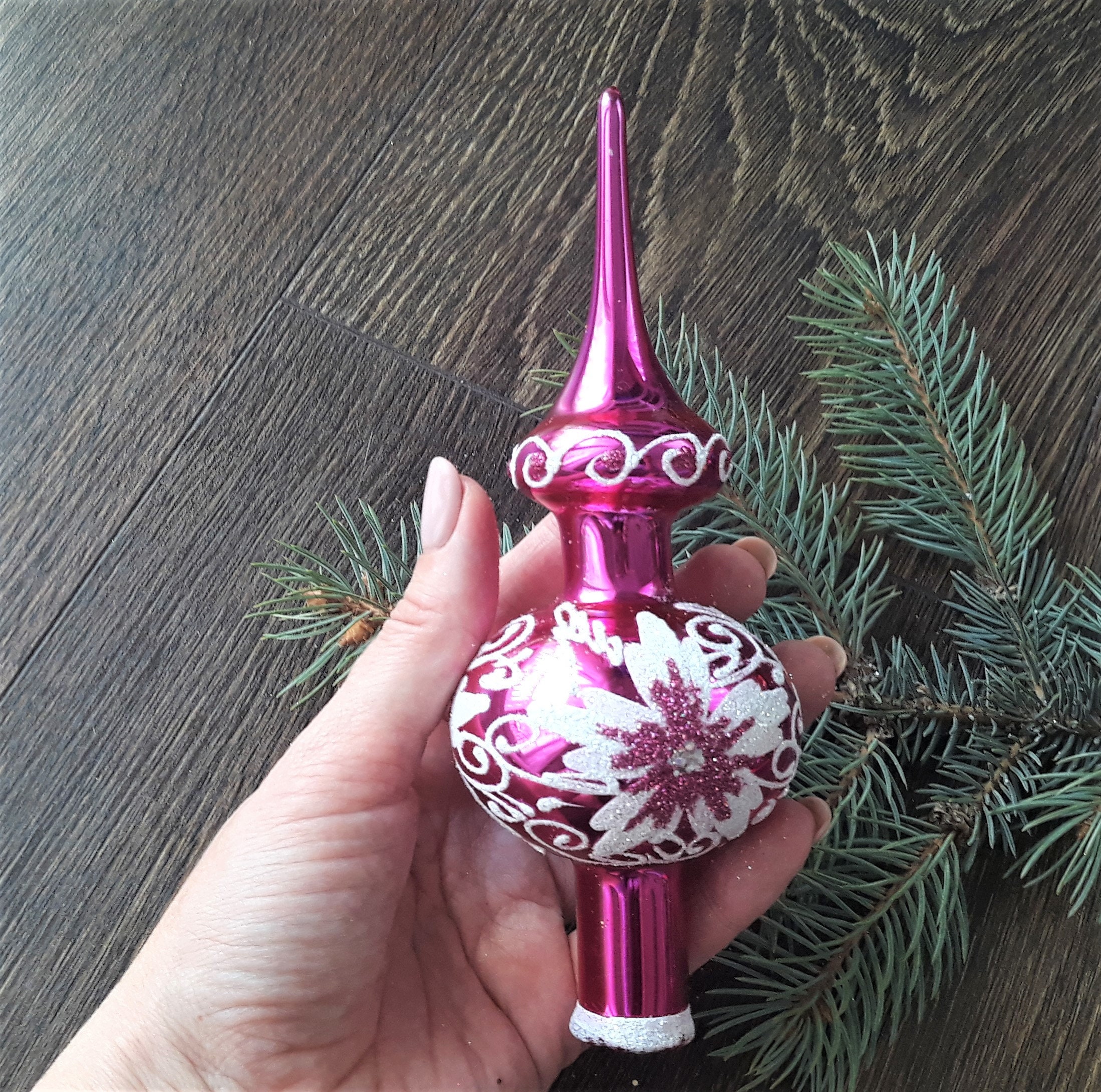 Pink Christmas Glass Tree Topper 18 Cm 7 Inchvintage Tree Etsy Canada