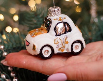 車用クリスマスガラスオーナメント、吹きガラスクリスマス、手作り