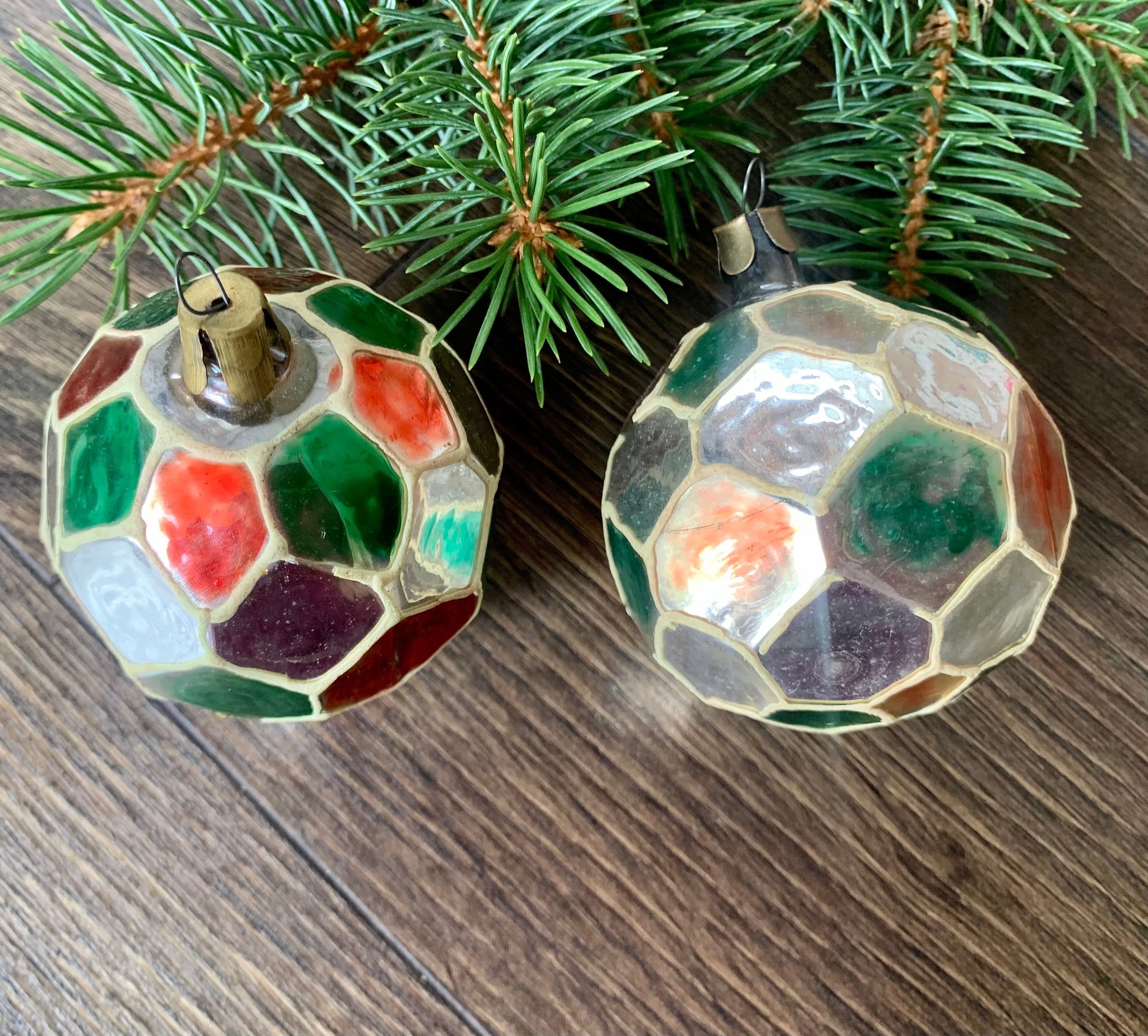 アンティークガラスのクリスマスオーナメント2個、クリスマスガラス