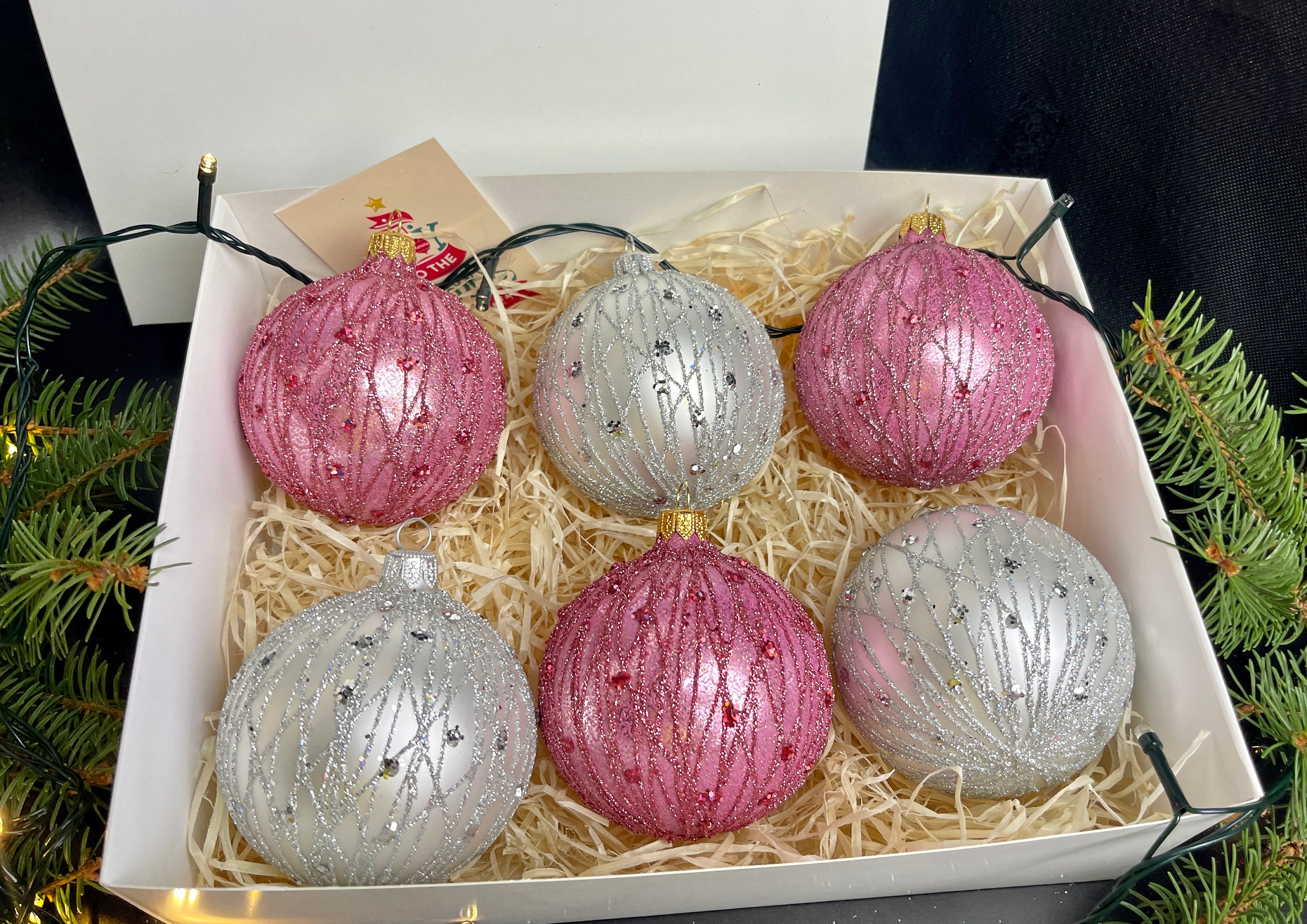 クリスマスガラスオーナメント6個セット、クリスマスギフト、吹き