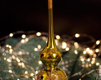 ゴールドクリスマスガラスツリートッパー10.8インチ、ヴィンテージ