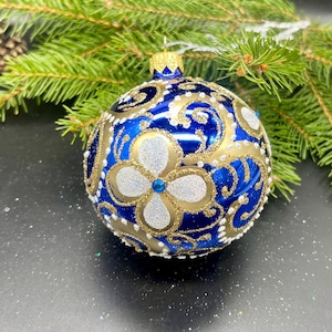 Blue Hand-painted christmas glass ornaments,custom ornaments,Hand painted Christmas tree glass ornament, Christmas decoration 2024
