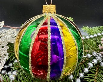 黄色のクリスマスガラスボールオーナメント、手描きのクリスマスガラス