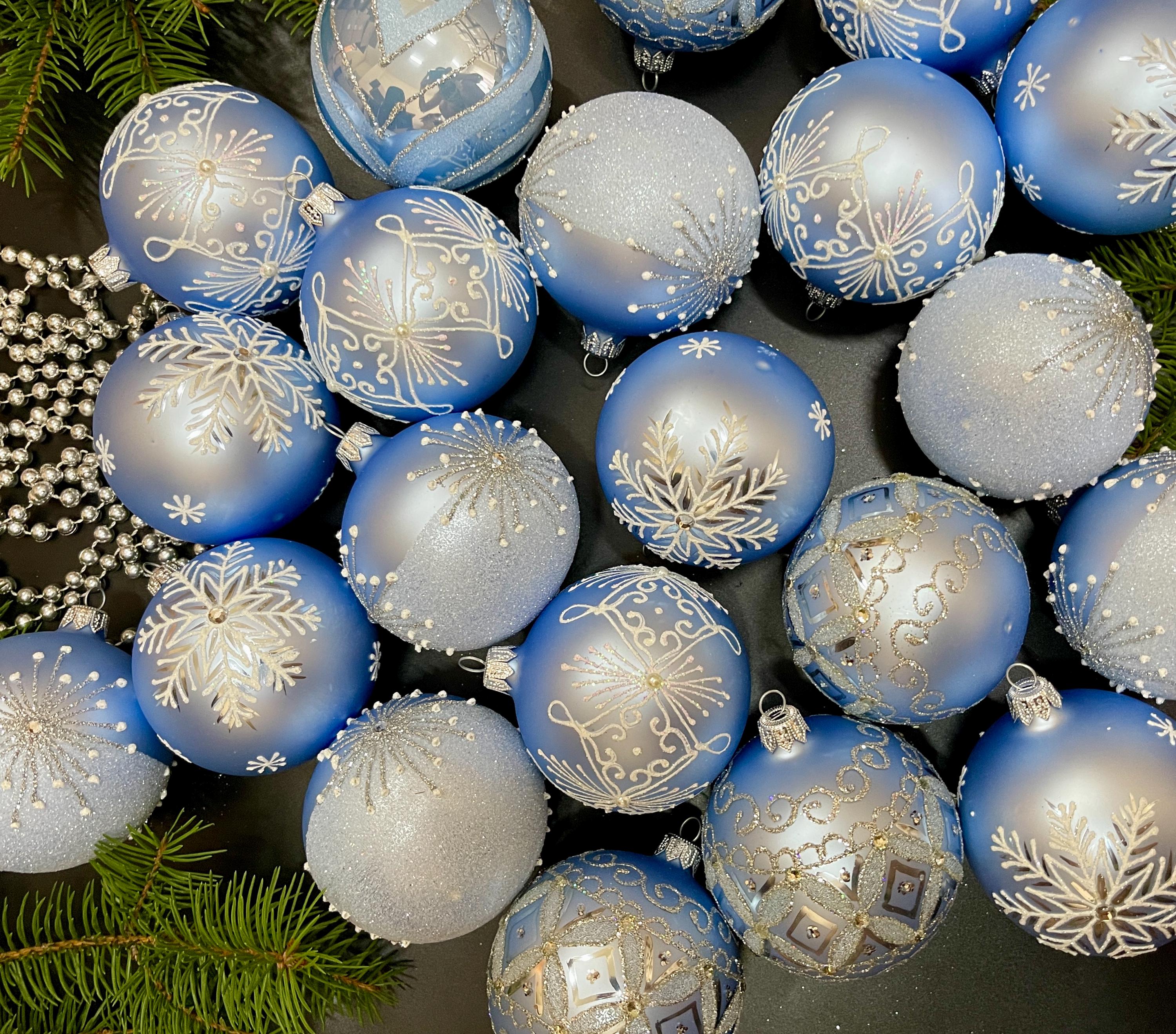 豪華な青いガラスのクリスマスオーナメント20個 – エレガントな