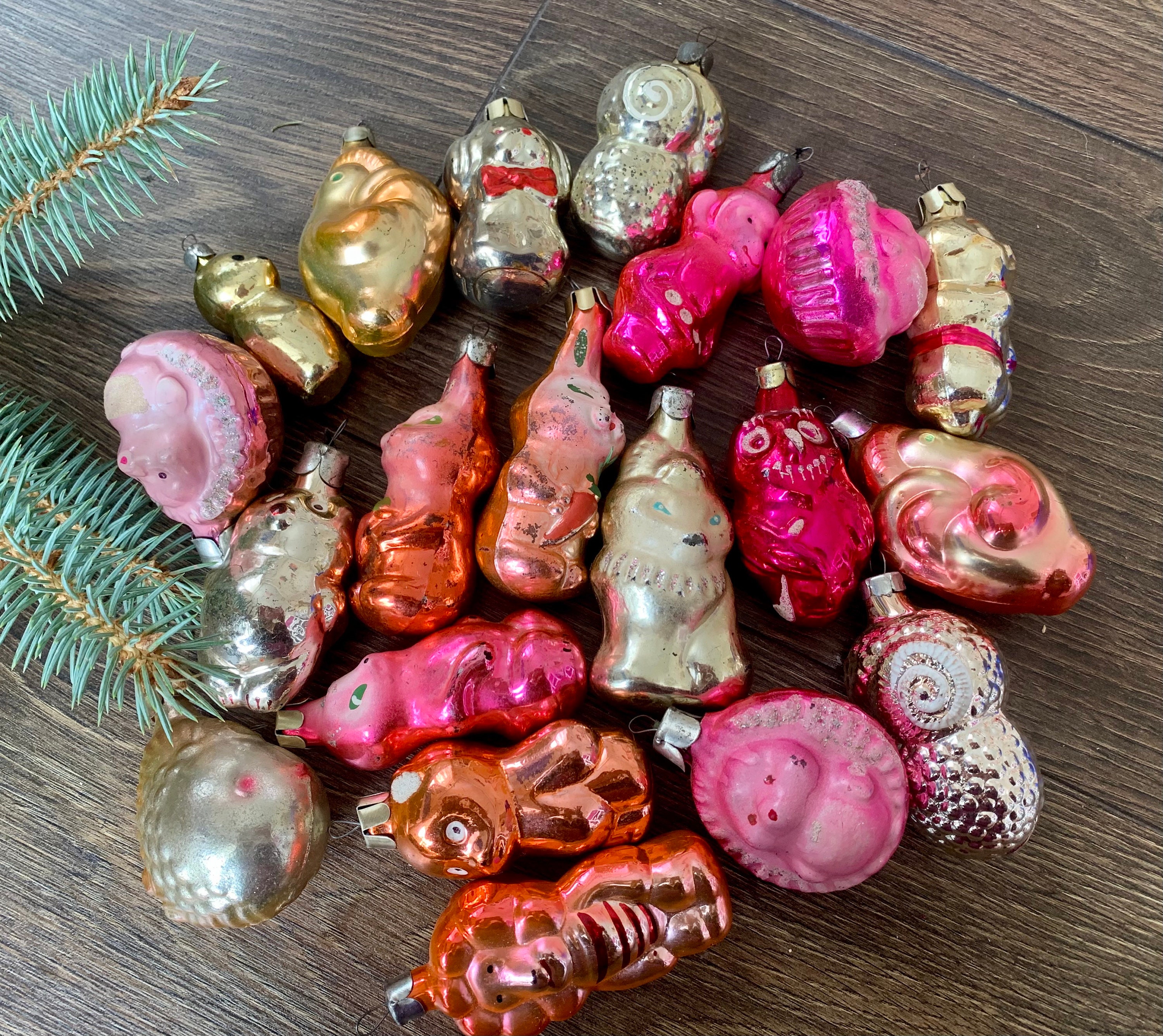 20 匹の動物アンティークガラスクリスマスオーナメント、クリスマス