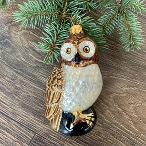 Owl Christmas glass ornaments, Blown Glass Christmas, Christmas tree glass ornament, white owl, handmade Xmas glass ornament