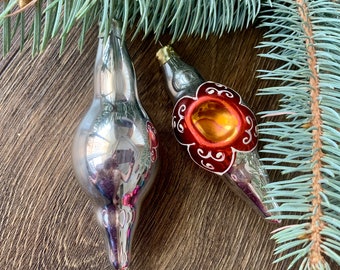アンティークガラスのクリスマスオーナメント2個、クリスマスガラス