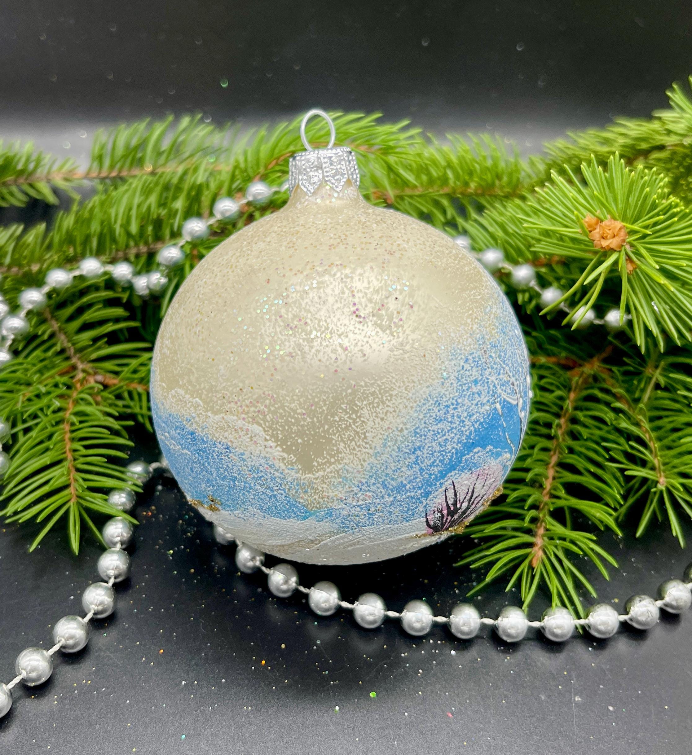 小屋付きボール、手描きのクリスマスガラスオーナメント、カスタム