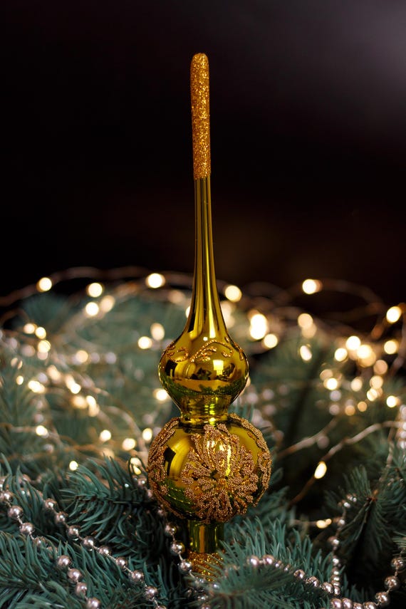 ゴールドクリスマスガラスツリートッパー10.8インチ、ヴィンテージ