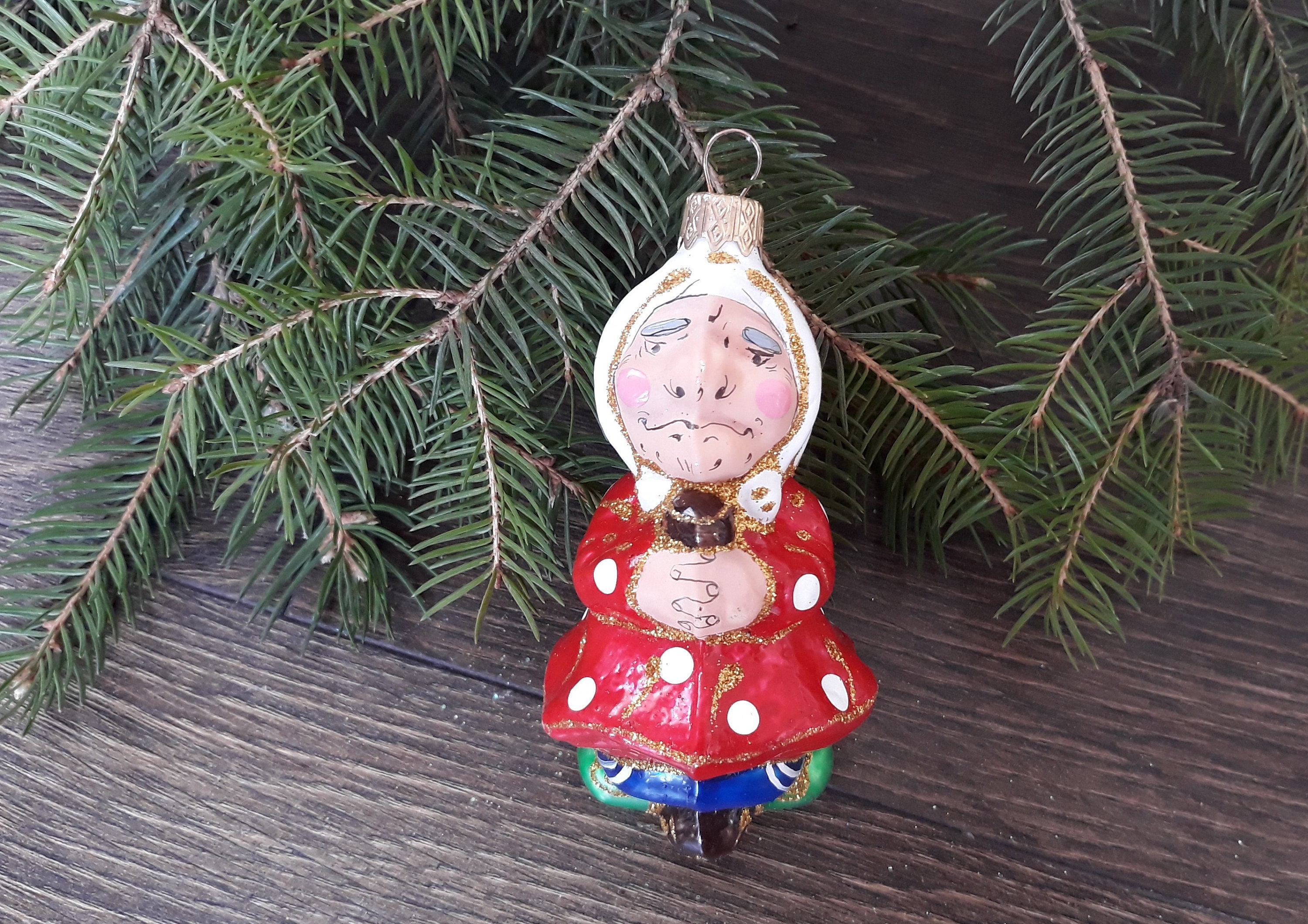 Old woman Christmas glass ornaments Blown Glass Etsy