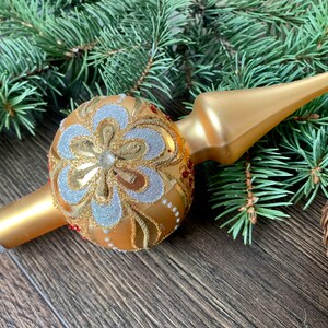 Gold Christmas glass tree topper 10 inch, vintage tree topper Christmas spire, Winter decor, Gifts ideas, Holiday decor, Xmas 2025