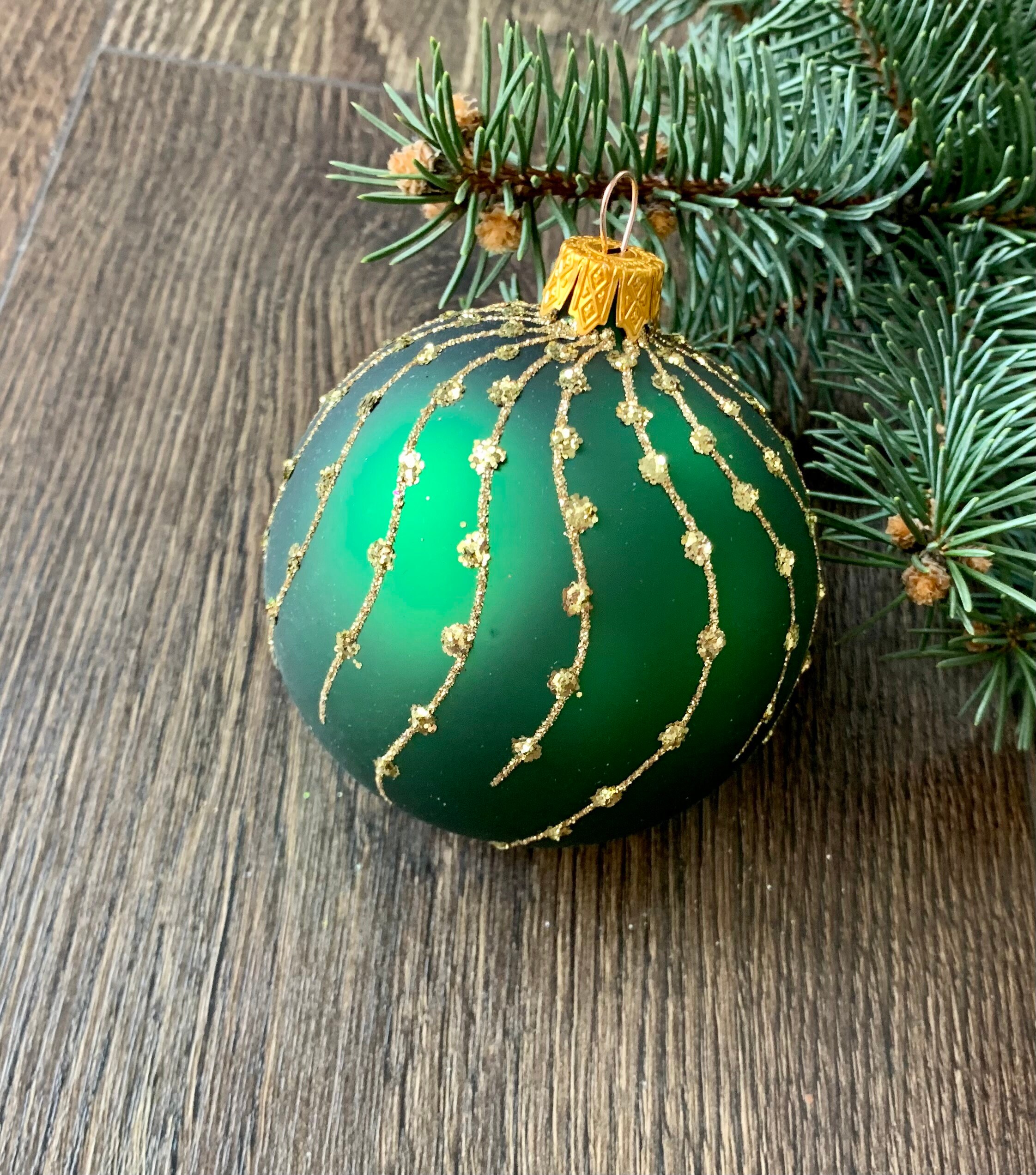 Hand-Painted Glass Thermos Ornament Green