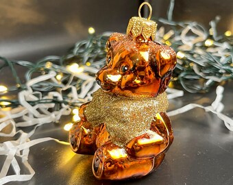 クマのクリスマスガラスオーナメント、吹きガラスのクリスマス、手作り