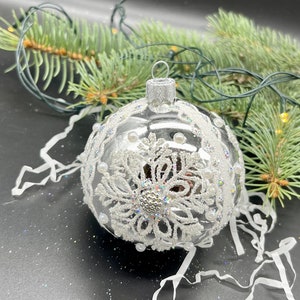 Silver Hand-painted christmas glass ornaments ,Xmas 2025, Winter decor, Gifts ideas, Holiday decor, Handmade Christmas glass ball