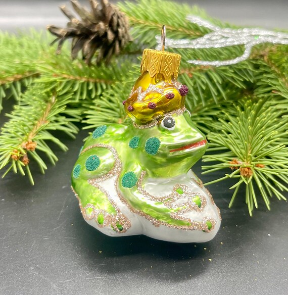 カエルのクリスマスガラスオーナメント、吹きガラスのクリスマス