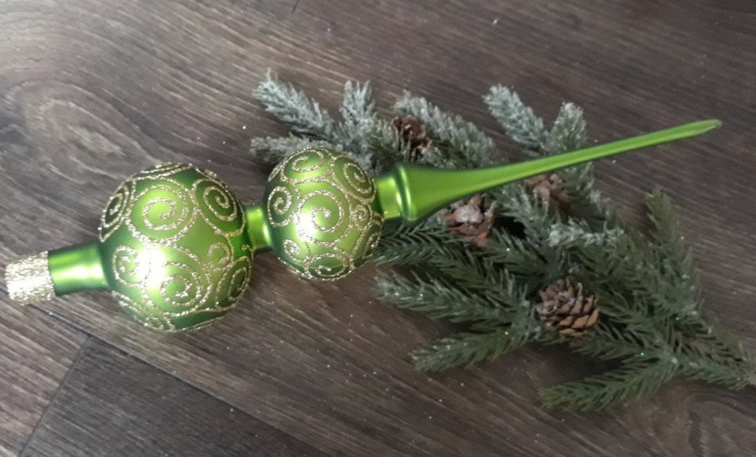 Green Christmas Glass Tree Topper 33cm12.9 Inch,vintage Tree Topper