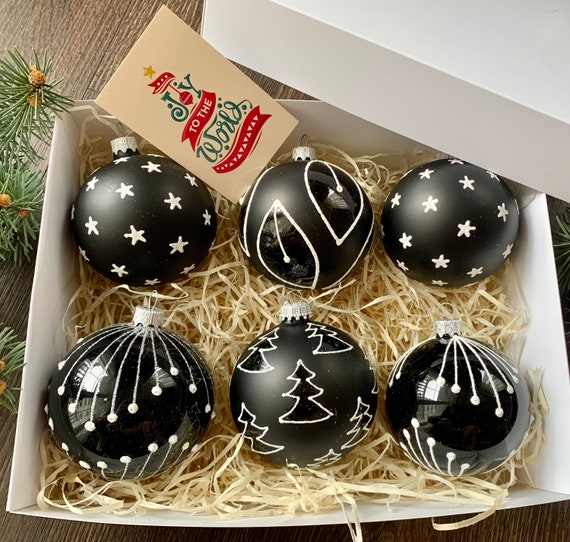Black glass christmas ornaments deals