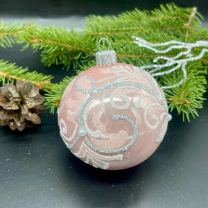 Pink Christmas ornament blown glass ornaments, mercury glass  glitter ornament, Xmas 2025,Gifts ideas, Holiday decor, Winter decor