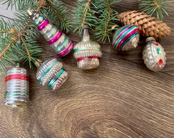 ソビエト ミニガラスオーナメントセット 16個 ヴィンテージ クリスマスガラスオーナメント6個セット、ソビエトガラスオーナメント