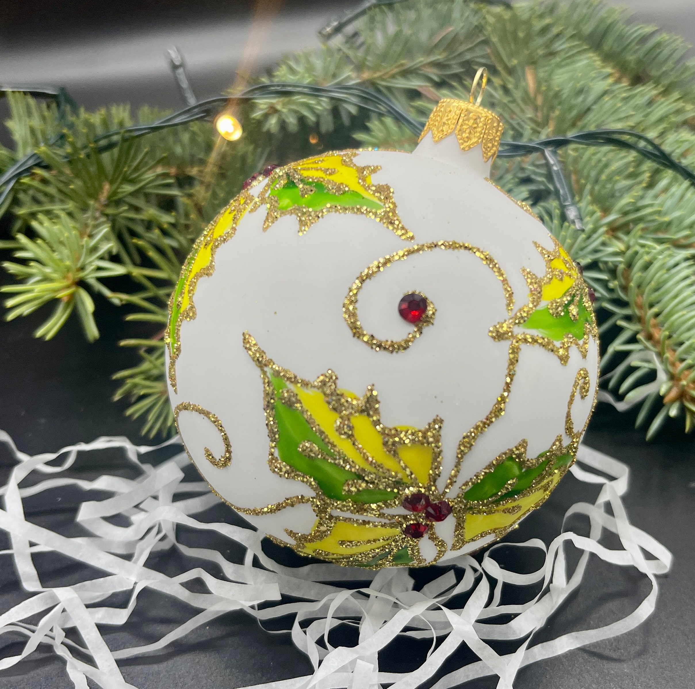 クリスマス　オーナメント ガラス　ガラスオーナメント　手描き　外国製　輸入　雑貨 手描きのクリスマスガラスオーナメント、カスタムオーナメント、手描き