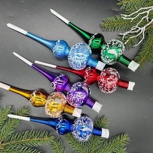 Small Christmas  tree glass toppers, Xmas glass tree topper finial 7 inchs, vintage tree topper Christmas ornaments 2024, Christmas gifts