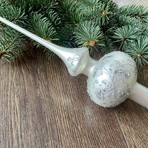 White Christmas glass tree topper 27cm ( 10.8 inch), vintage tree topper Christmas spire, Xmas 2025, Holiday decor, Gift ideas, Winter decor
