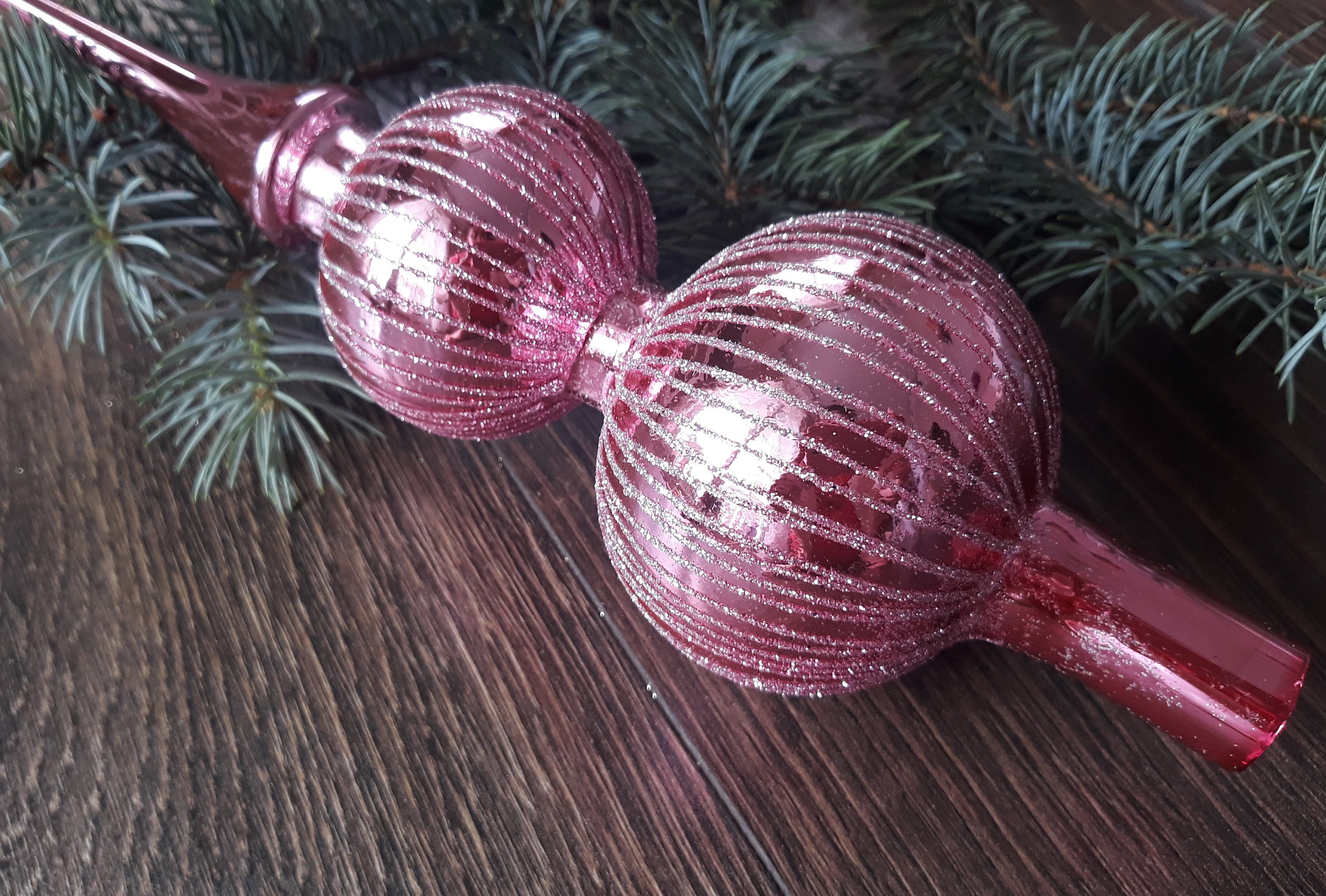 Pink Christmas glass tree topper 33cm12.9 inchvintage tree Etsy