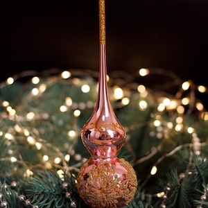 Pink Christmas glass tree topper 10.8 inch, vintage tree topper Christmas tree ornaments ornament, Christmas spire, Xmas 2025, Gifts ideas