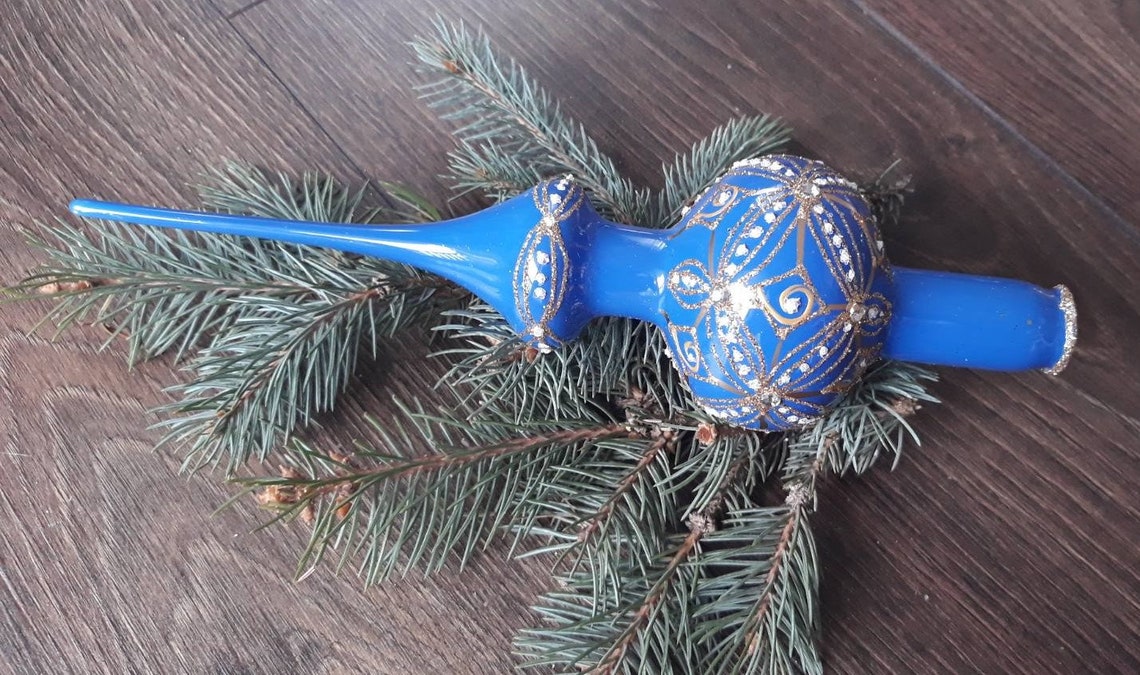Blue Christmas glass tree topper 29 cm 10 inchvintage tree Etsy