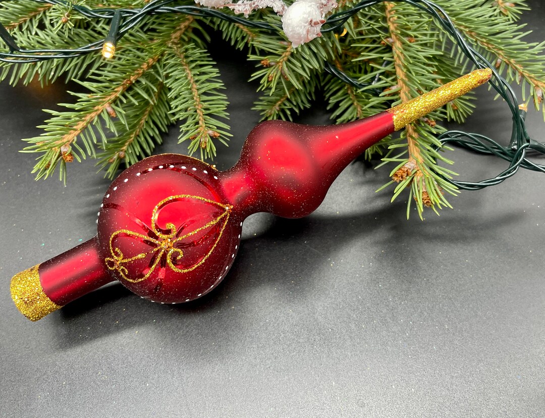 Red Christmas Glass Tree Topper 18 Cm 7 Inch,vintage Tree Topper ...