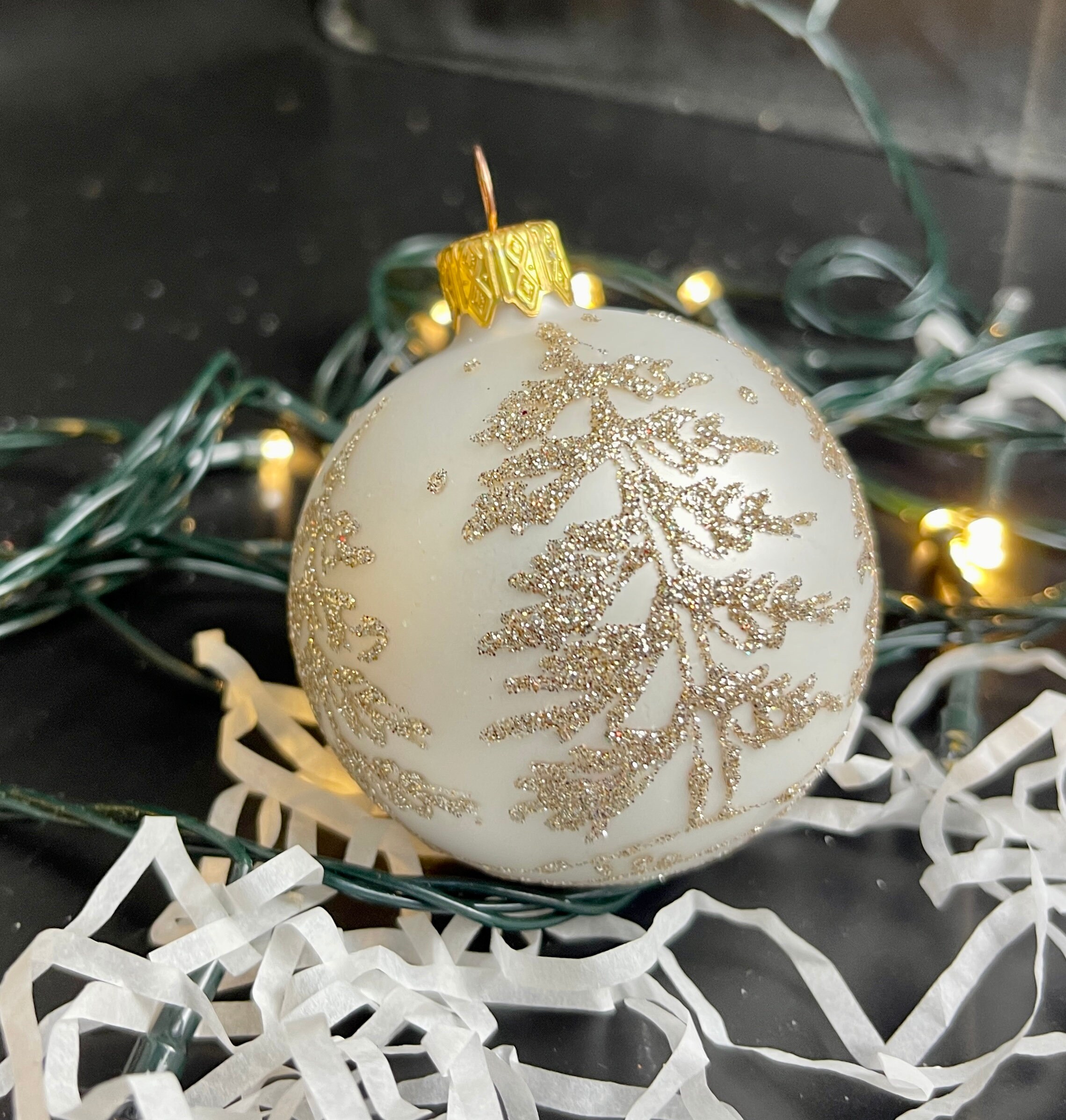 White Christmas Glass Balls 2.4 custom Hand painted Ornaments