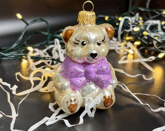 クマのクリスマスガラスオーナメント、吹きガラスのクリスマス、手作り
