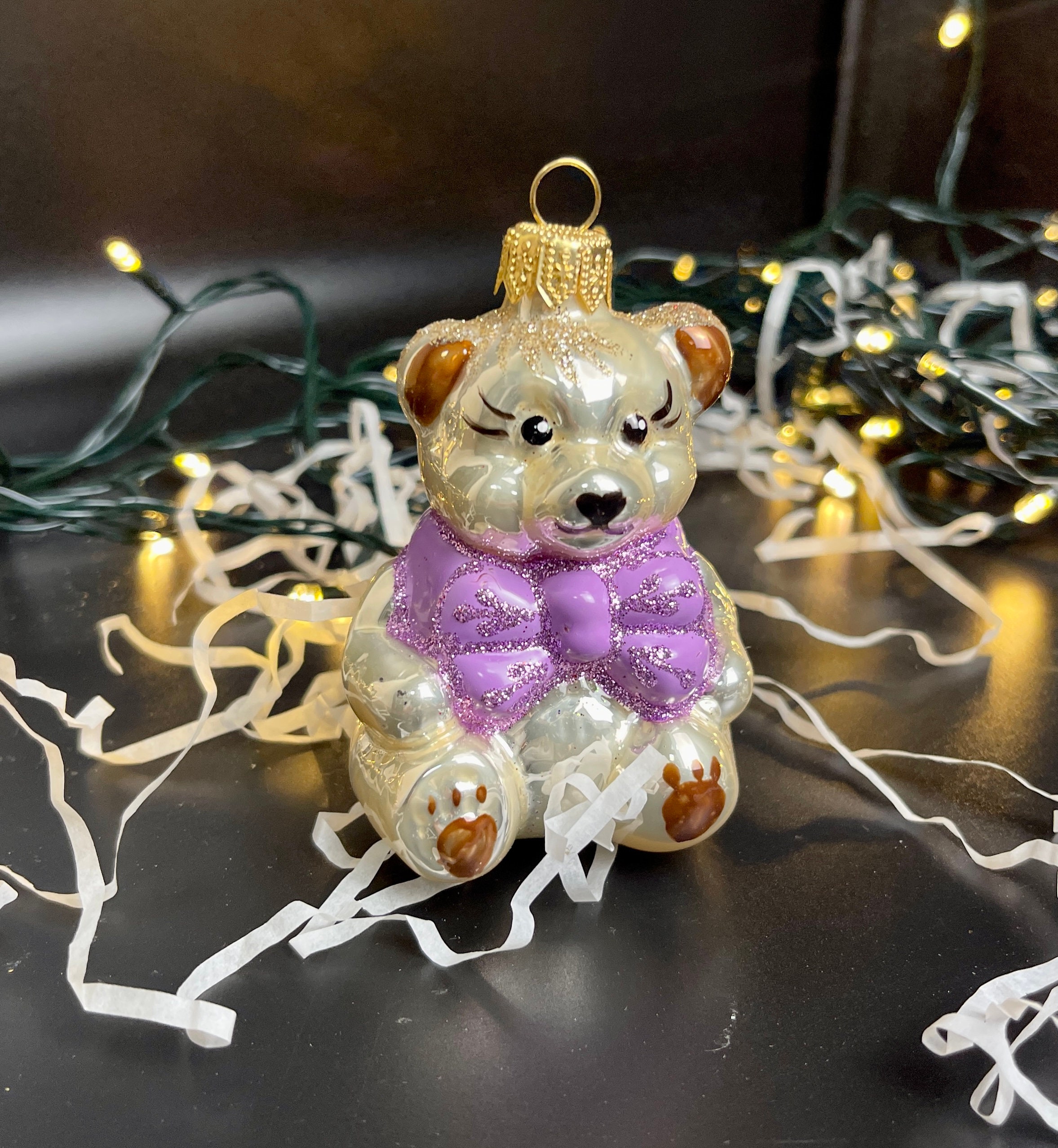 クマのクリスマスガラスオーナメント、吹きガラスのクリスマス、手作り