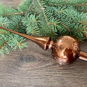 Brown Christmas glass tree topper 10 inch, vintage tree topper Christmas tree ornament, Christmas finial tree topper top