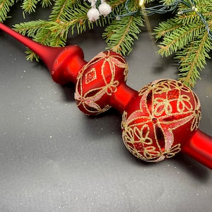 Big red Christmas glass tree topper 15 inch,vintage tree topper Christmas tree ornaments ornament,Christmas tree topper top, Christmas2023