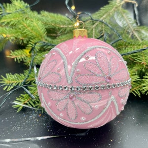 Big pink Hand-painted christmas glass ornaments ,Handmade Christmas tree glass ornament,Xmas 2025, Holiday decor, Gift ideas, Winter decor