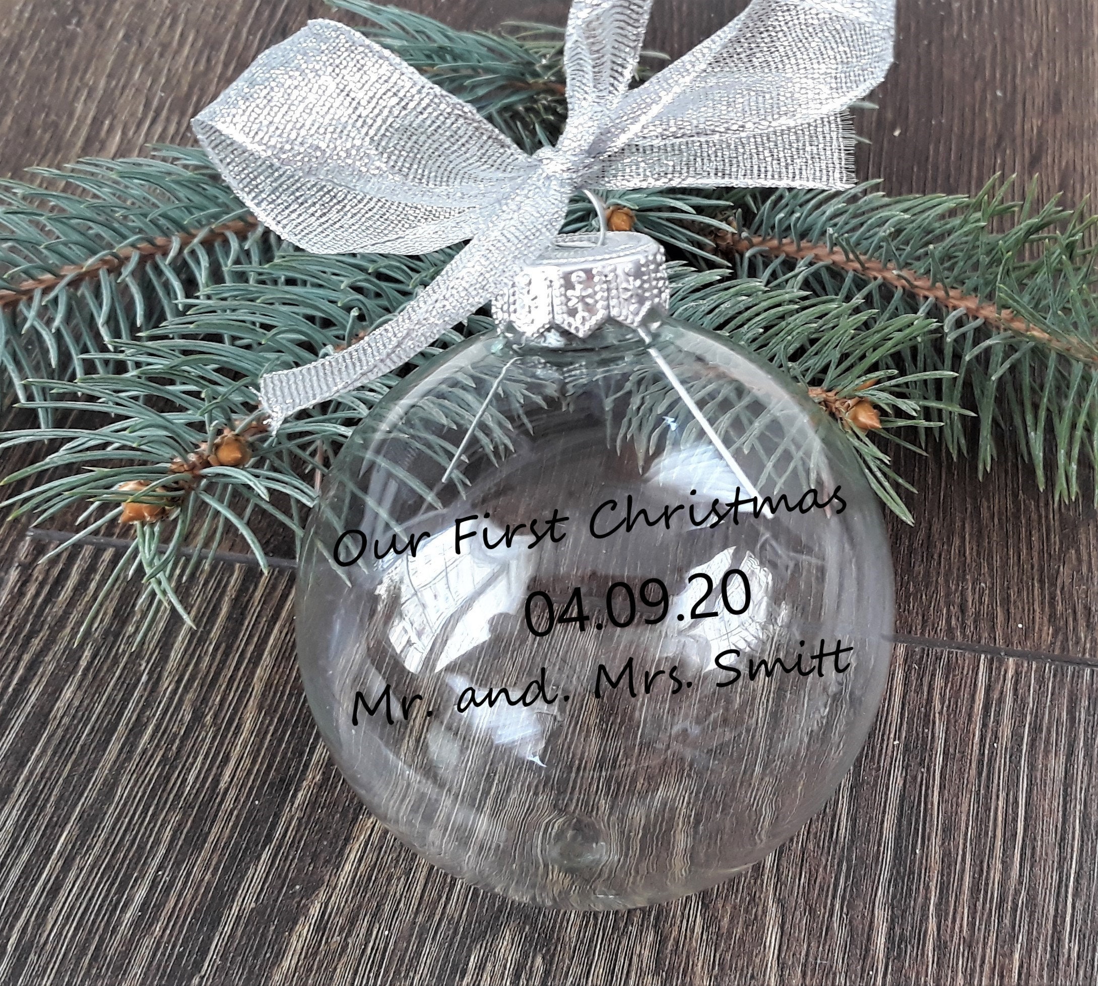 Personalized Christmas Glass Ornaments Custom Etched Glass Etsy