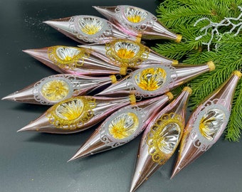 10 christmas glass Indent ornaments icicles christmas decoration vintage shiny Christmas tree Holiday retro decor pink