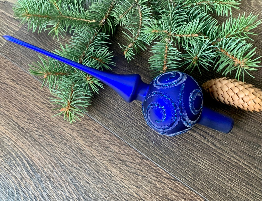 Blue Christmas Glass Tree Topper 10 Inch Vintage Tree Topper Etsy