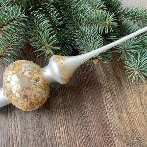 White Christmas glass tree topper 27cm ( 10.8 inch), vintage tree topper Christmas spire, Xmas 2025, Holiday decor, Gift ideas, Winter decor
