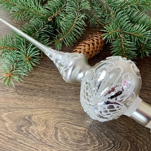 Christmas glass tree topper 12 inch, vintage tree topper Christmas spire, Xmas 2025, Gifts ideas, Holiday decor, Winter decor